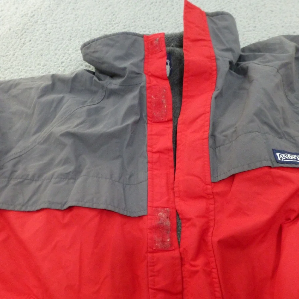 Vintage Lands End Gore-Tex Squall Jacket Mens Large Red Grey Fleece Lined USA